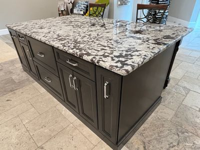 Large granite kitchen island countertop installation